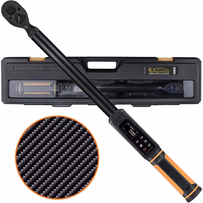 Chiave dinamometrica digitale da 3 a 200 Nm, attacco da 1/2 pollice, in fibra di carbonio, precisione ±2%, allarme LED