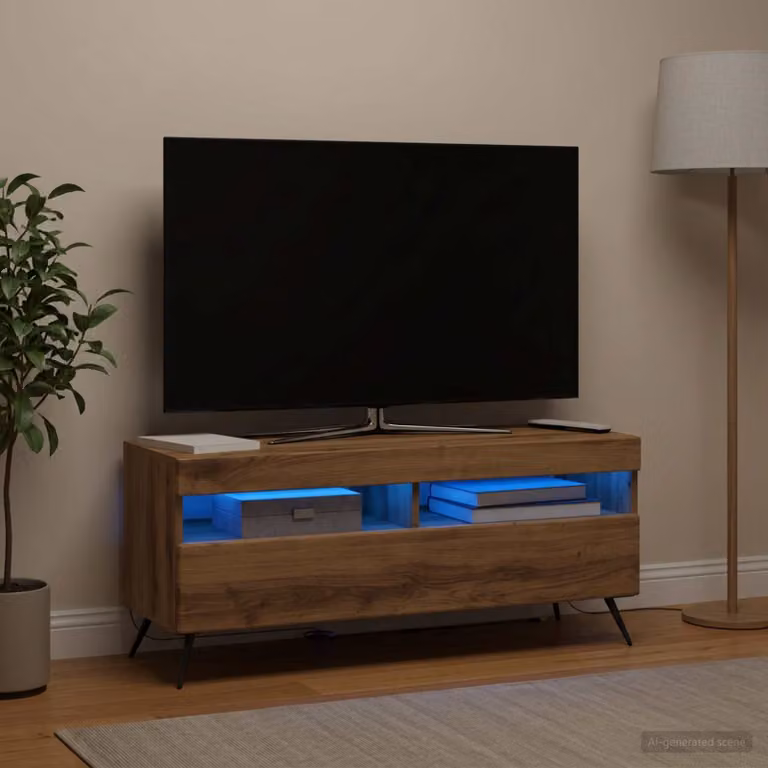 Mobile TV vidaXL in legno ingegnerizzato rovere con illuminazione integrata, marrone