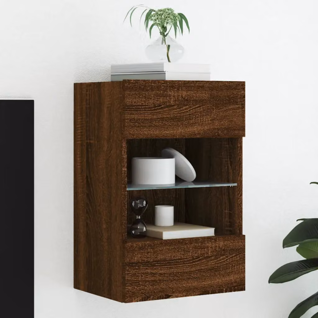 Mobile TV a parete vidaXL con luci LED integrate in rovere marrone L: 40 cm, P: 30 cm, H: 60,5 cm