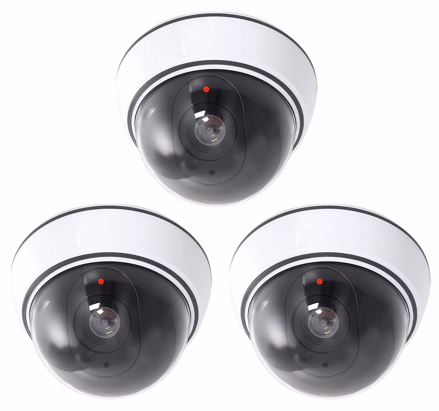 Telecamera finta a cupola con luce LED lampeggiante: set di 3 telecamere finte per interni ed esterni