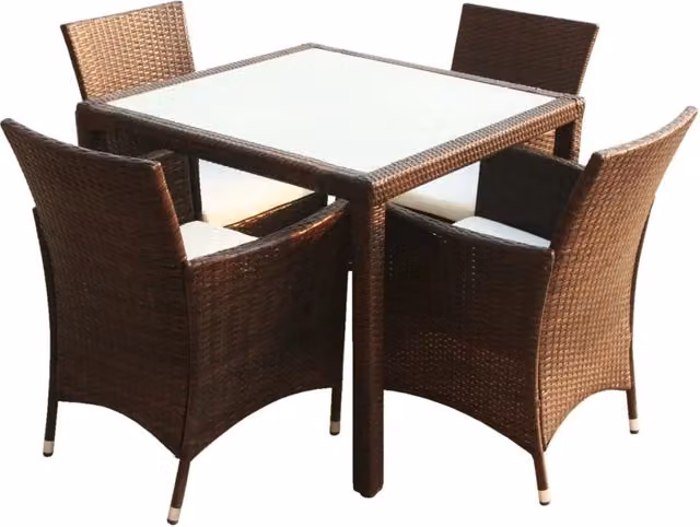 Set da Pranzo da Giardino 5 pz | Set Salotto da Giardino con Cuscini Polyrattan Marrone