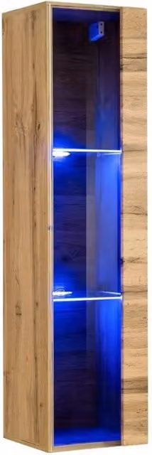 Vetrina sospesa Meublorama Collezione SWITCH colore rovere con porta in vetro e illuminazione LED integrata L: 120 cm, H: 30 cm, P: 30 cm – 1