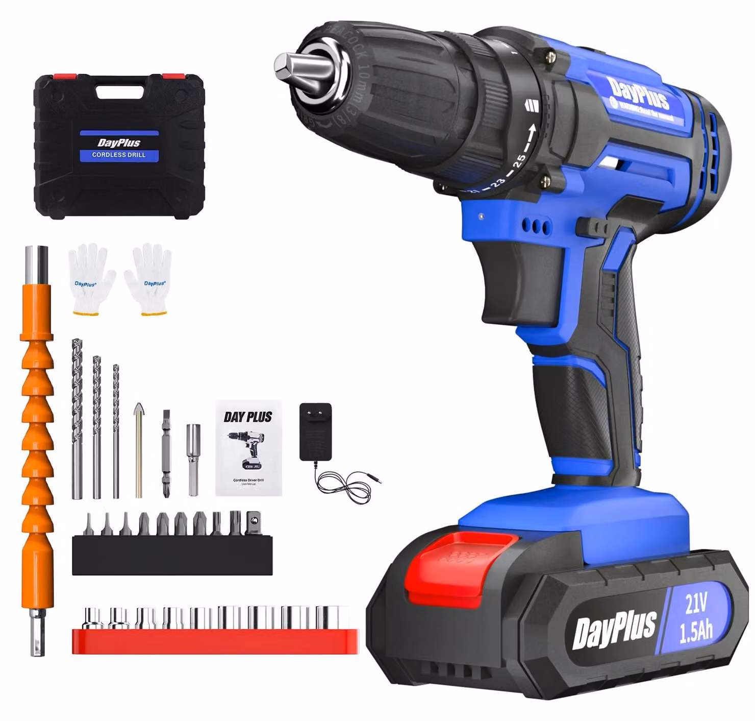 Trapano avvitatore a batteria - WZ-DRILL - 21 V - Batteria ricaricabile inclusa - Regolazione continua della velocità - Luce a LED - Adatto per legno e metallo