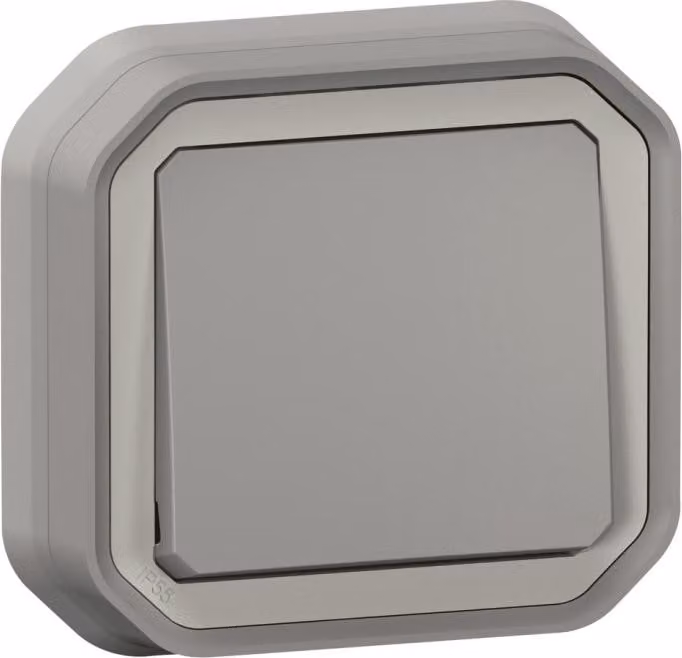 Legrand PLEXO Nuovo pulsante di commutazione a prova di umidità, illuminato, con portaetichetta, contatto NC + NA (NO+NC), 12V per cablaggio, grigio, 069824L