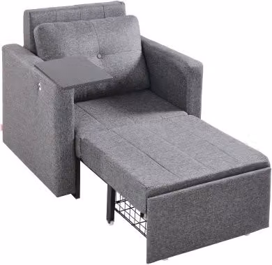 VEVOR Divano Letto Singolo Convertibile con Braccioli e Schienale Regolabile, Poltrona Reclinabile Moderna in Tessuto Grigio per Soggiorno e Camera da Letto