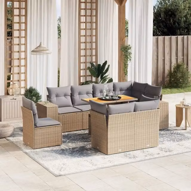 Set Divano da Giardino 9 pz con Cuscini Beige in Polyrattan 3272732