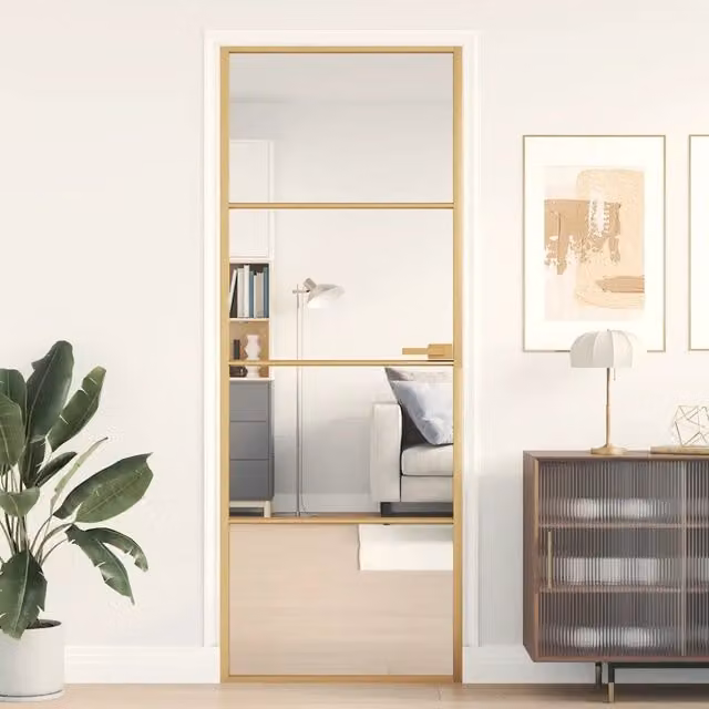 Porta Interna Reversibile vidaXL in Alluminio e Vetro Temperato Trasparente con Finitura Oro L: 76 cm, H: 201,5 cm