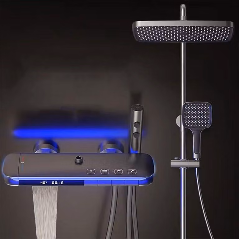 Sistema doccia con termostato, dimensioni 31x20 cm, illuminazione a LED, display digitale