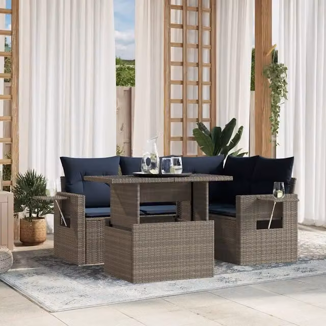 Set Divani da Giardino 5 pz con Cuscini Grigio in Polyrattan 3267881