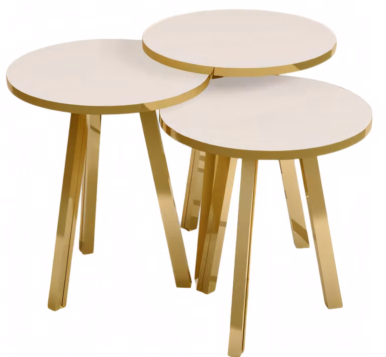Elegantes weißes Couchtisch-Set aus Holz und Metall