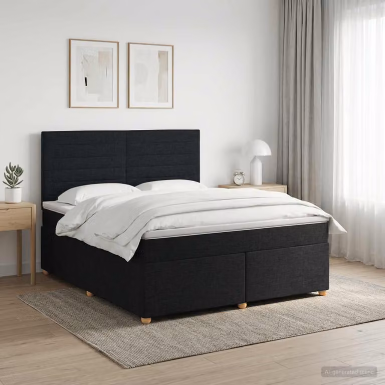 Letto box spring con materasso ibrido vidaXL in tessuto nero, L/P: 160 x 200 cm