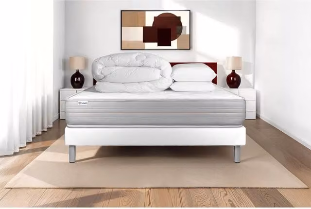 Pacchetto letto completo - Materasso 140x190cm + Box spring con doghe (kit) + 2 cuscini + Piumino - Vitalmemo