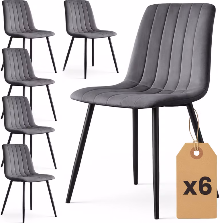 Set di 6 Sedie in velluto trapuntate LIVO Grafite Scuro gambe nere