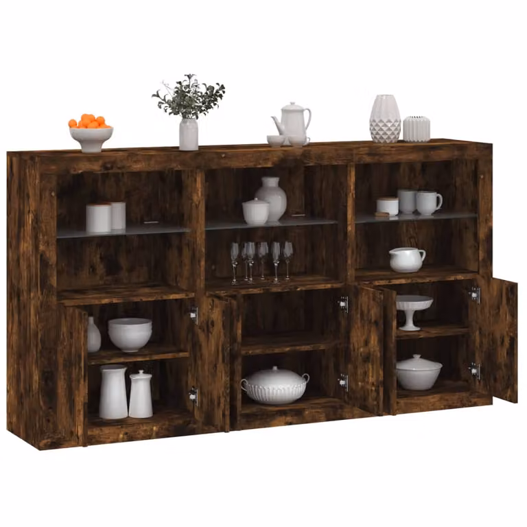 Credenza moderna vidaXL con luci LED in rovere fumo, L 181,5 x P 37 x H 100 cm