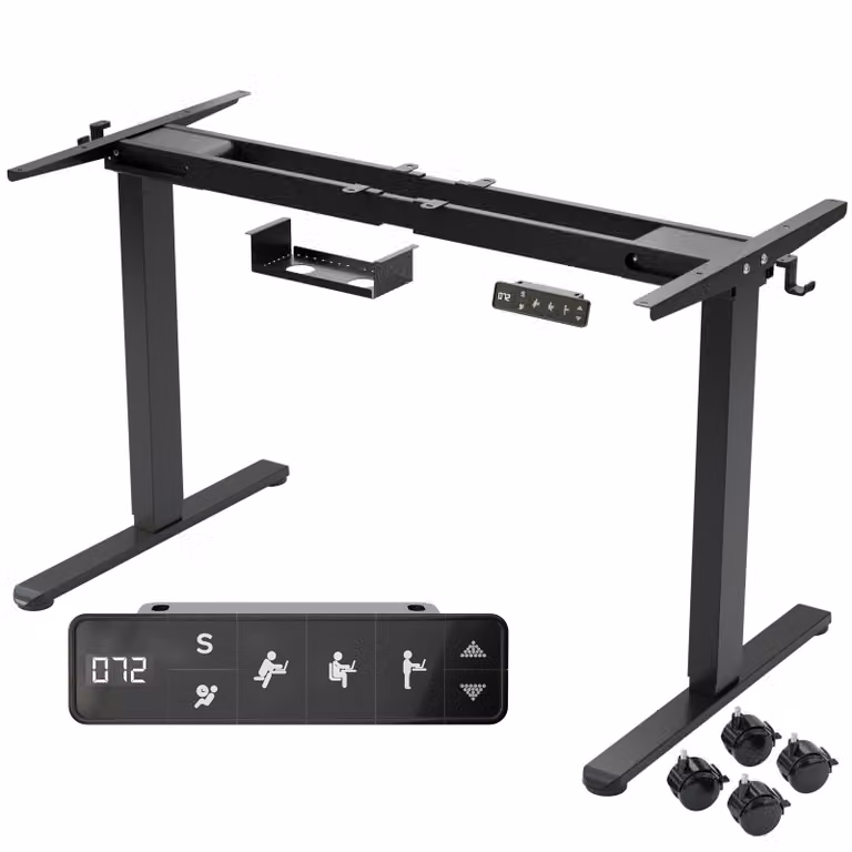 Telaio per scrivania AREBOS regolabile elettricamente in altezza, bianco, 2 motori, 120 kg, 72–120 cm, display LCD, 3 posizioni memorizzabili, rotelle