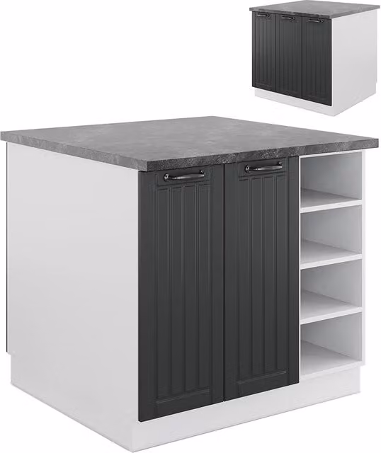 Isola cucina Fame-Line Antracite rustico/Bianco 90 cm senza piano di lavoro Vicco