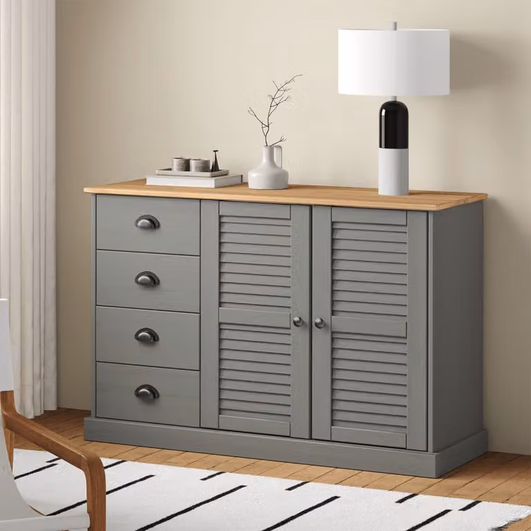 vidaXL Credenza Cassetti VIGO 113x40x75 cm Legno Massello Pino Grigio