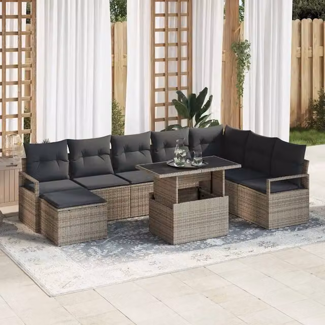 Set Divano da Giardino 9 pz Grigio Poly Rattan 3357612