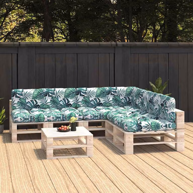 Set di 7 cuscini per divano pallet vidaXL con motivo a foglie, colore verde multicolore, L: 120 cm, P: 80 cm, H: 10 cm