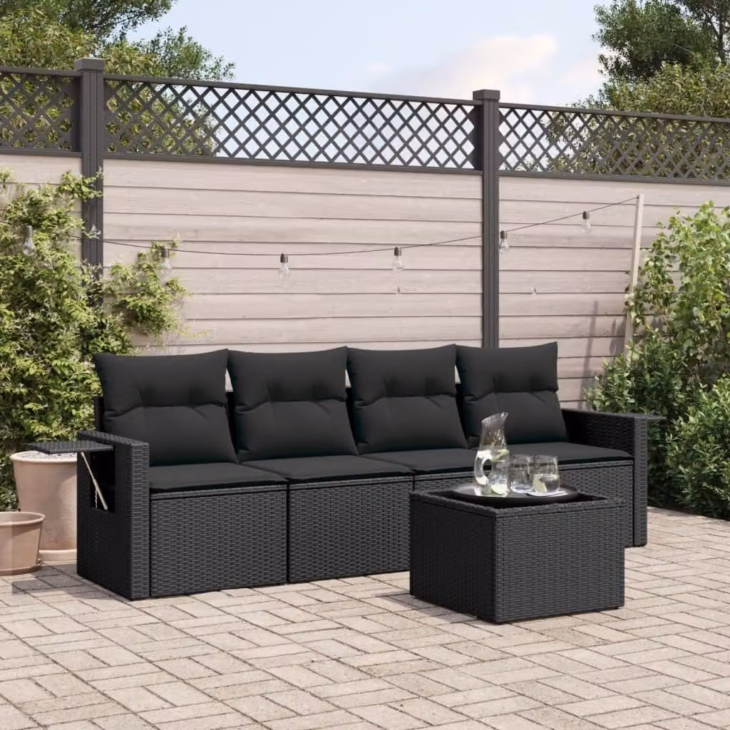 Maison Exclusive - Set Divani da Giardino 5 pz con Cuscini in Polyrattan Nero