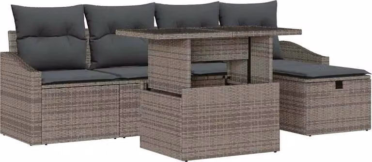 Set Divano da Giardino 6 pcs Grigio polyrattan