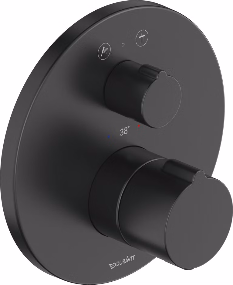 Duravit C.1 thermostat de douche encastré, rosette ronde, 2 consommateurs, robinet d'arrêt et vanne de commutation, C14200014046, C14200014046