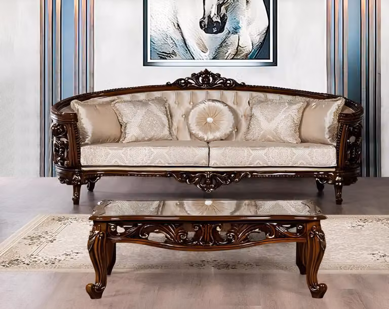 Dreisitzer Sofa 3 Sitz Klassische Möbel Sofas Stoff Stil Barock Rokoko Luxus