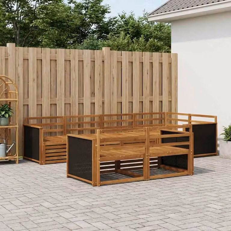 Set di divani da esterno vidaXL 7 pz in legno di acacia marrone con cuscini inclusi