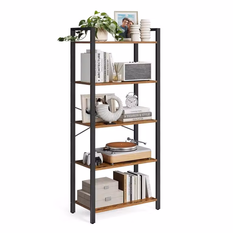 Scaffale Portaoggetti a 5 Ripiani, Marrone Vintage + Nero / 66 x 30 x 153 cm