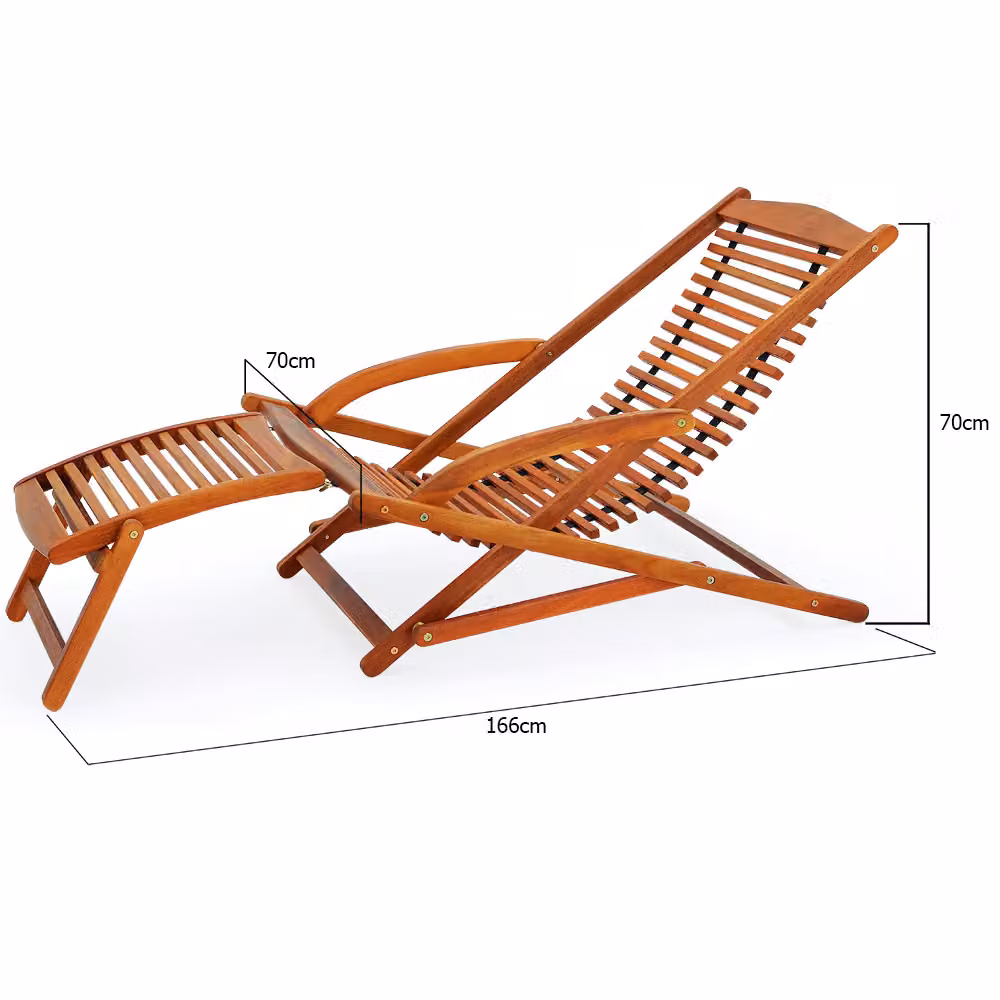 Lettino prendisole Casaria in legno di acacia con cuscino beige a righe e braccioli – 2