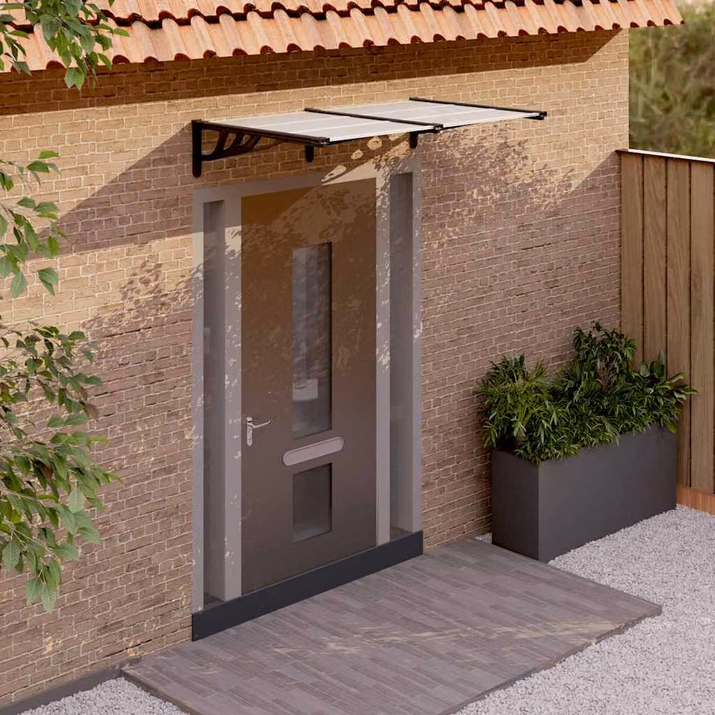 Tettoia per porta vidaXL in policarbonato e alluminio, colore nero e trasparente, L: 152,5 cm x P: 90 cm