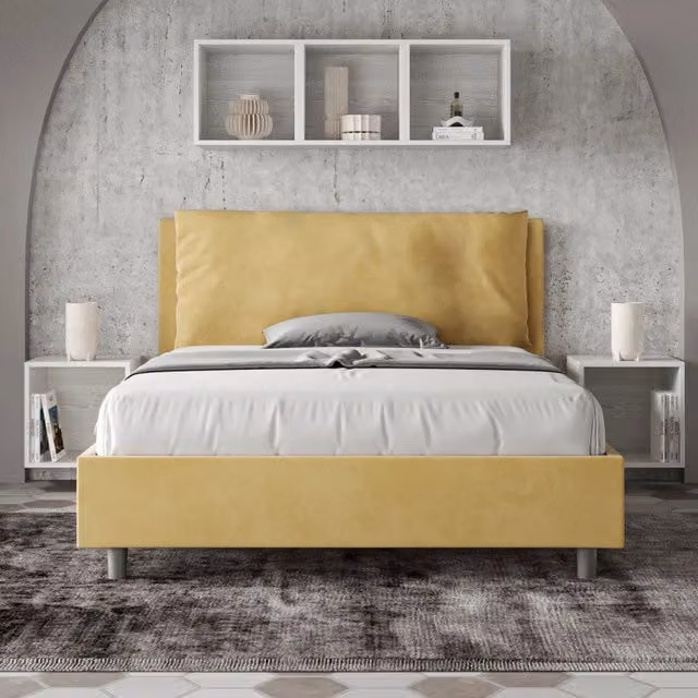 Letto imbottito Letto Matrimoniale alla Francese 140x200 cm Large - Con rete,Microfibra,Ocra
