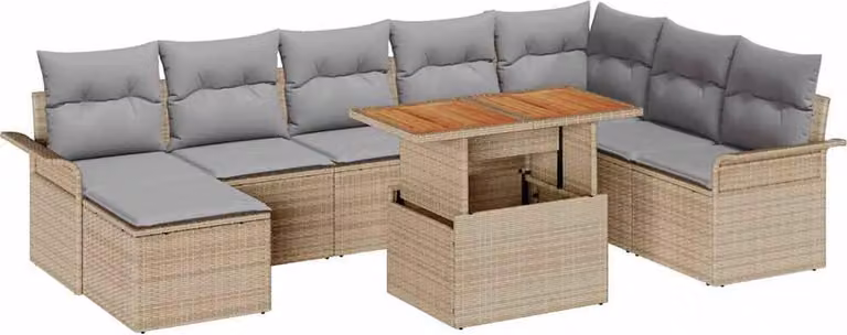 Set Divano da Giardino 9 pcs Beige Poly Rattan