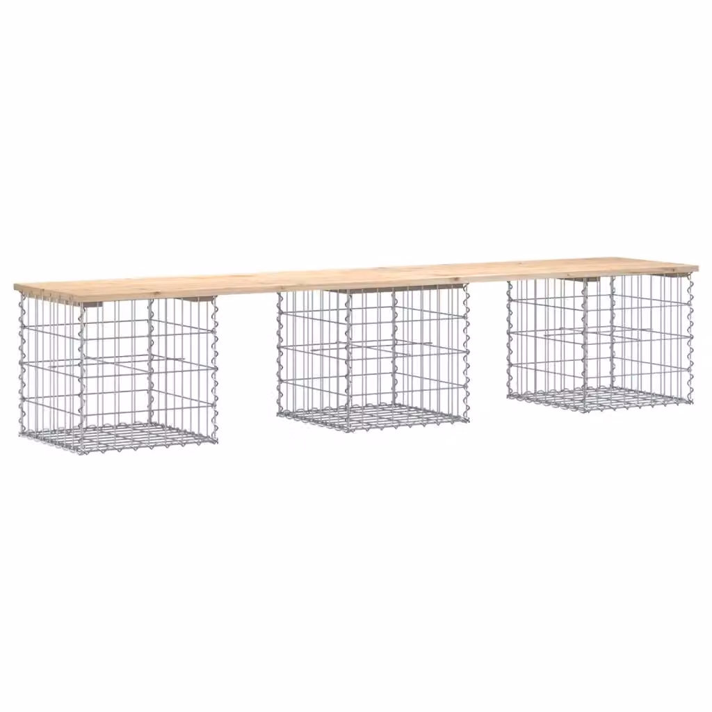 vidaXL Panca da Giardino Design Gabbione in Legno di Pino e Metallo, Marrone, L: 203 cm, P: 44 cm, H: 42 cm – 2