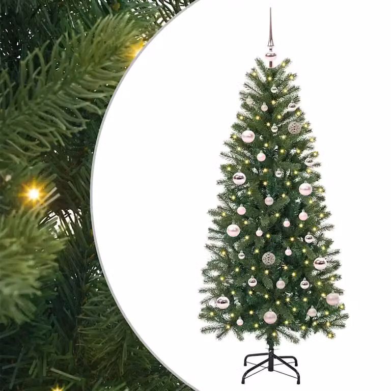 Albero di Natale artificiale moderno vidaXL verde con luci LED bianco caldo in PE e PVC, Altezza: 150 cm