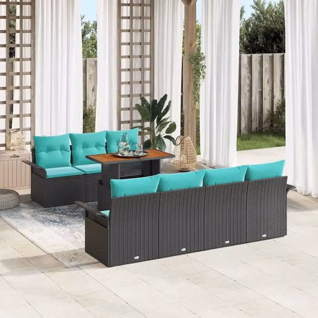 Set Divano da Giardino 8 pz Nero Poly Rattan 3358034