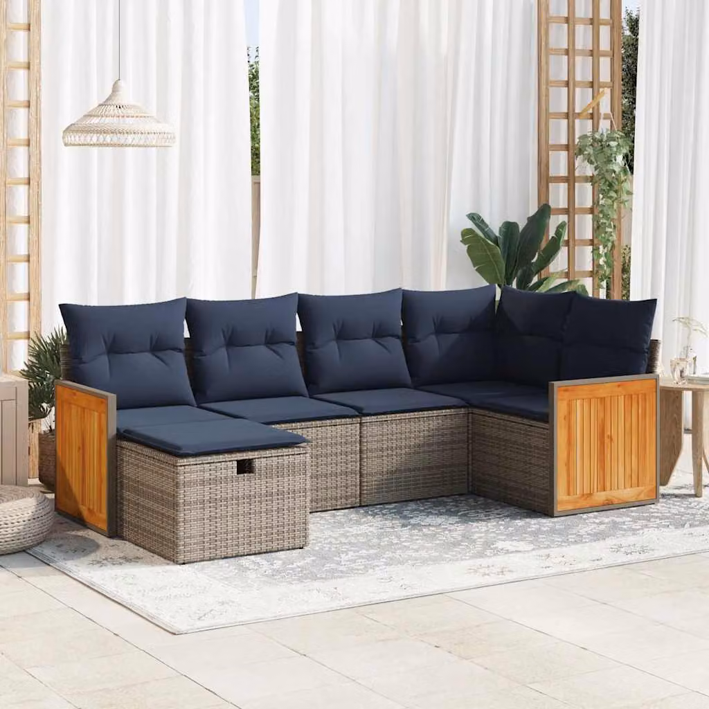 Set Divano da Giardino a L vidaXL in Polyrattan Grigio con 6 Cuscini Imbottiti e Struttura in Acciaio