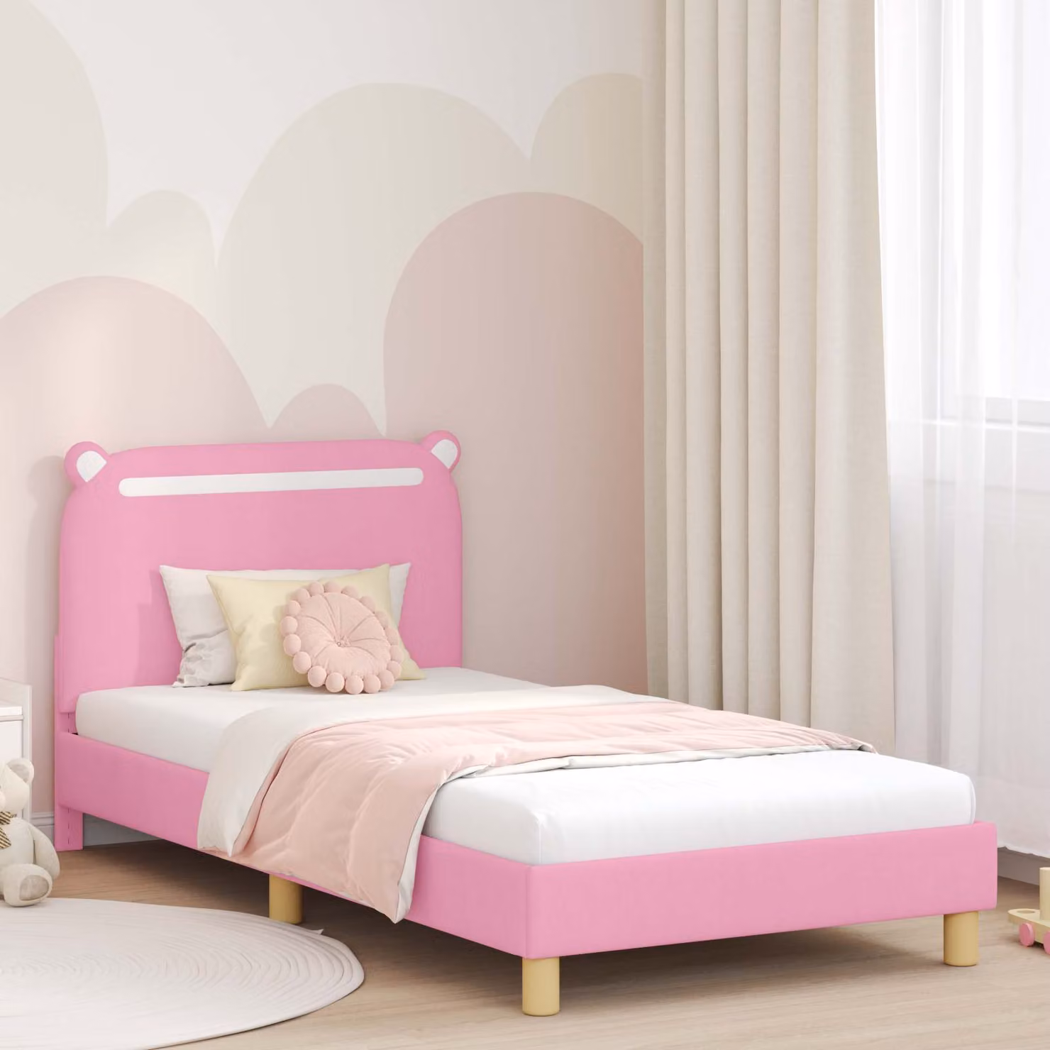 Struttura letto per bambini vidaXL con testata imbottita in tessuto rosa, L 80 x P 200 cm