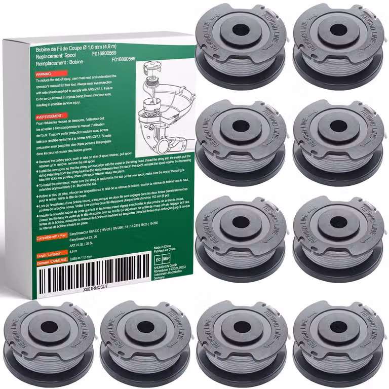 Bobine di filo per tagliaerba, 10 pezzi, filo di diametro 1,6 mm e lunghezza 4,8 metri, con tappo
