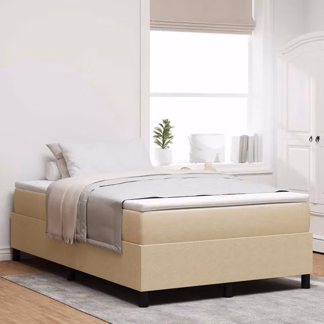 Letto a molle vidaXL in tessuto velluto a coste, Grigio, Bianco e Beige, L/P: 120 x 200 cm – 1