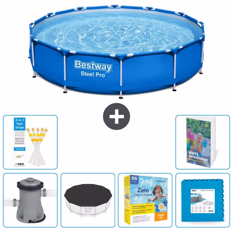 Piscina gonfiabile Bestway Steel Pro, rotonda, dimensioni 366x76 cm, composta da 5 parti, modello S276