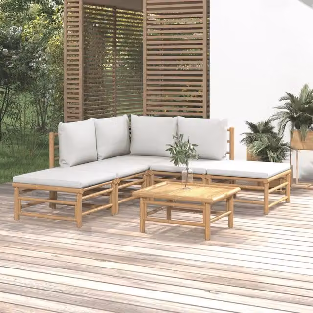 Set Salotto da Giardino 6pz con Cuscini Grigio Chiaro Bambù 3155079