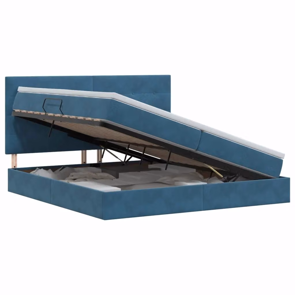 Letto con contenitore moderno vidaXL in tessuto blu con illuminazione sottostante e porta USB L: 200 cm, P: 200 cm, H: 204 cm – 2