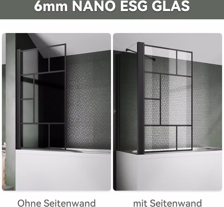 SONNI accessorio per vasca da bagno 80x140cm Cabina doccia per vasca da bagno Pieghevole, doccia, vetro NANO ESG