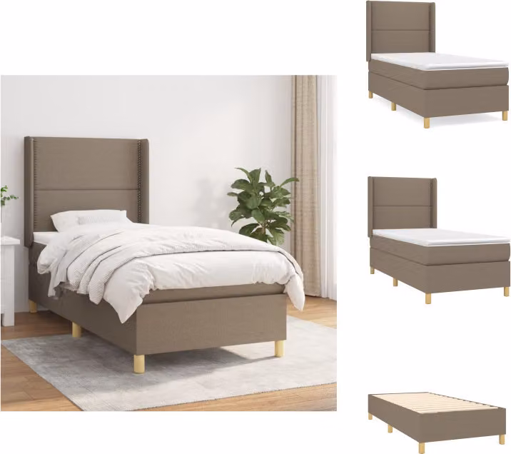vidaXL Letto a molle con materasso in tessuto taupe 100x200 cm - Letti e strutture letto