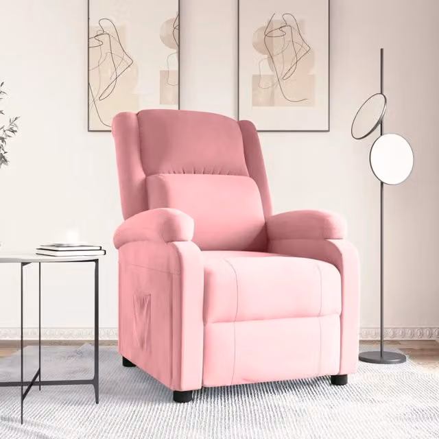 Poltrona Reclinabile Relax vidaXL in Velluto Rosa con Braccioli e Regolazione Manuale
