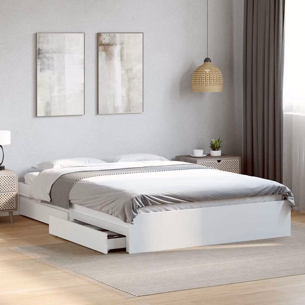 vidaXL Giroletto con Cassetti Bianco in Legno Multistrato L: 150 cm, P: 200 cm – 1