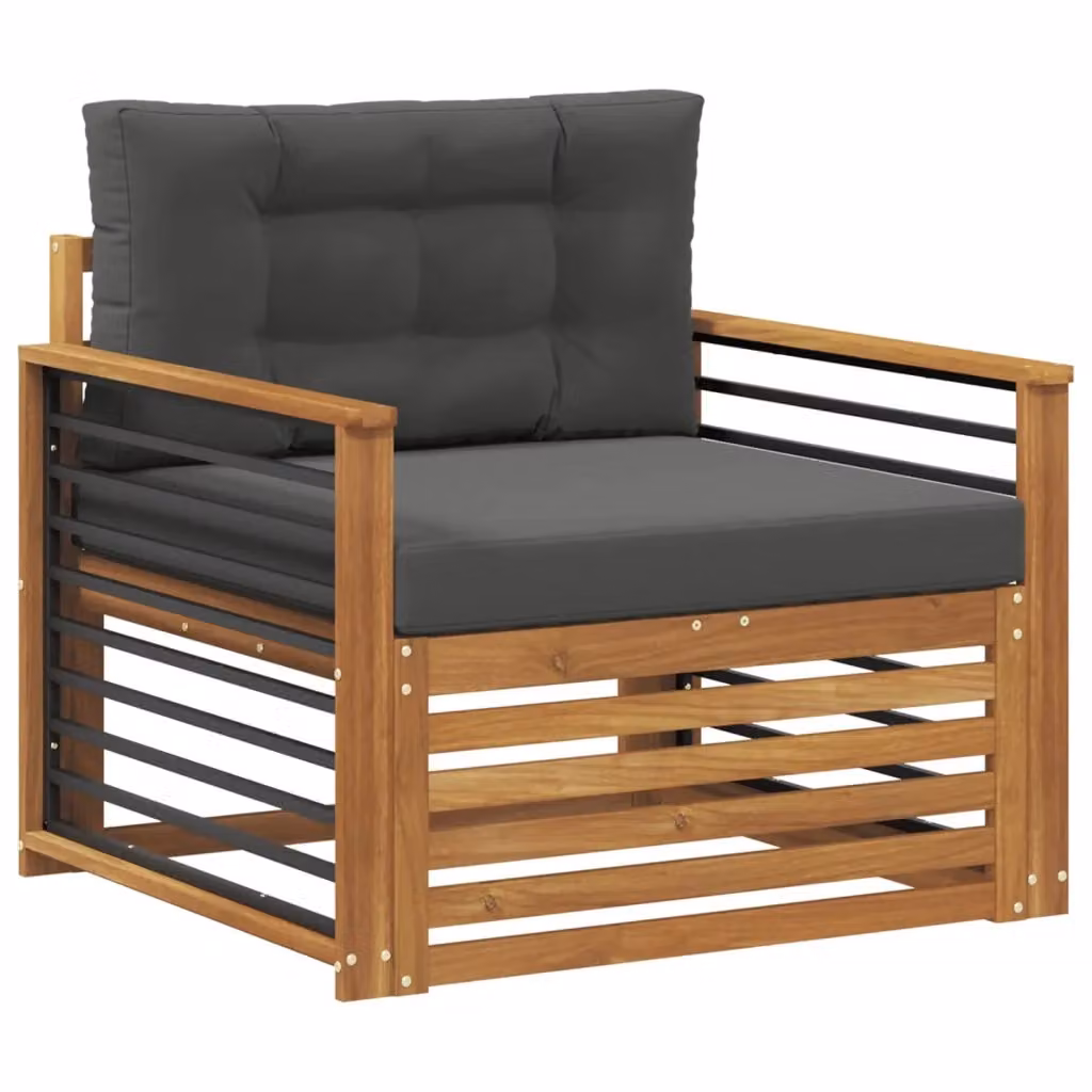 Divano da esterno moderno vidaXL in legno di acacia massello con cuscini in tessuto grigio antracite – 2