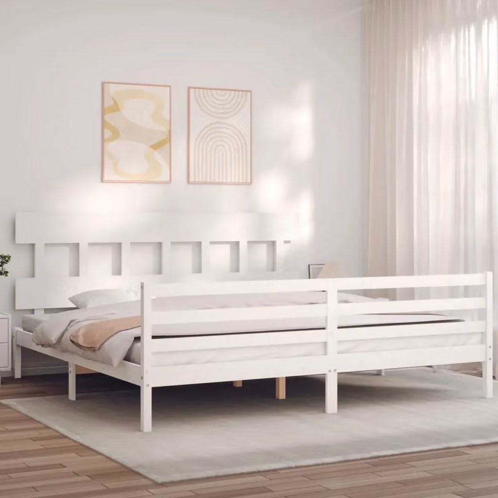 Letto matrimoniale in legno massello di pino bianco con testiera in stile rustico L/P/H: 200 x 200 x 205,5 cm – 2