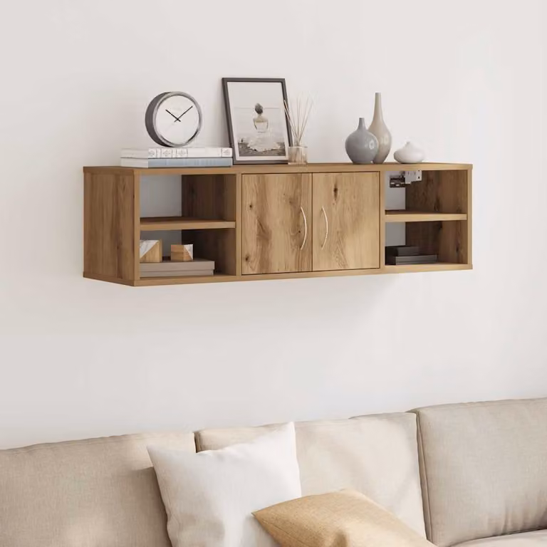 Armadietto a muro vidaXL in legno rovere marrone con ante a battente e ripiani interni L: 101 cm, P: 30 cm, H: 29 cm